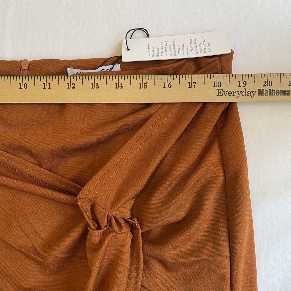Kate Kasin Womens Faux Wrap Knot Front Asymmetric Midi Skirt Copper, 3XL - Picture 4 of 8